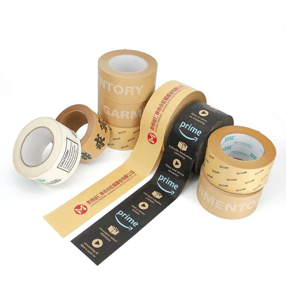 Printed Biodegradable Self Adhesive/ Kraft Paper Water Activated Tape Packing Tape for Strong Sticky Amazon Carton Pack