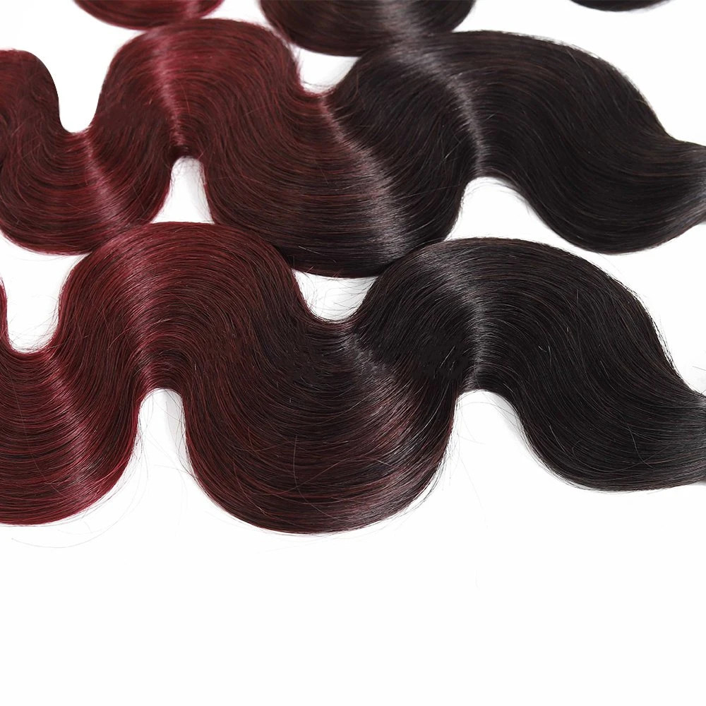 Les cheveux ondulés brésilien Indian T1b Bourgogne 99j Ombre les Extensions de cheveux humains 3 Bundles 10un Brésilien vierge Corps Cheveux vague