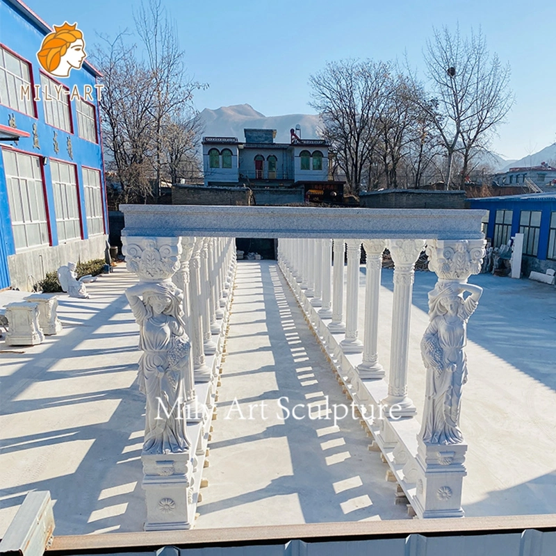 Decoration Large White Natural Stone Square Marble Column Gazebo