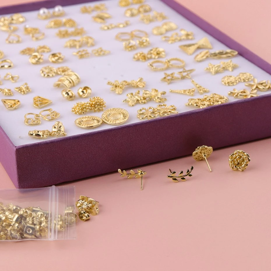 Brass Hardware Earrings 50 Pairs of Boxed Multi-Style Gold Plated Earrings