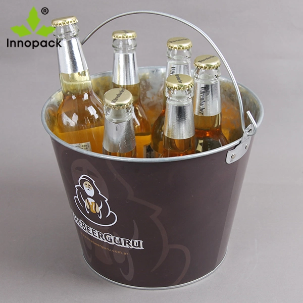 5qt imprimé métalliques personnalisées seau à glace avec l'ouvreur de bière et de la poignée