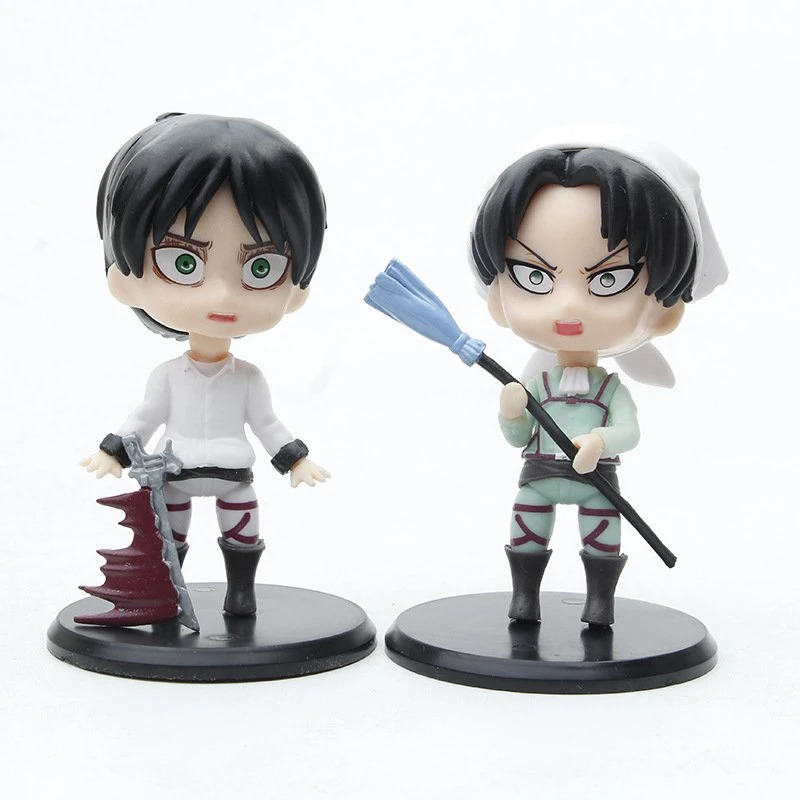 Comercio al por mayor de 10cm de juguete de dibujos animados 6pzas Ataque a la Titan Anime figura juguetes Levi Mikasa Ackerman figura de acción Eren Modelo Jager