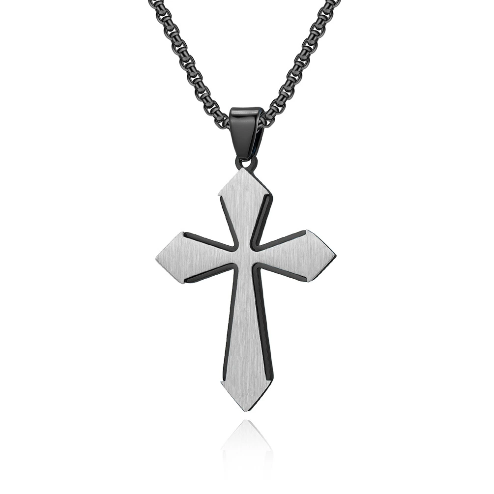 New Necklace Double Layer Stainless Steel Cross Pendant