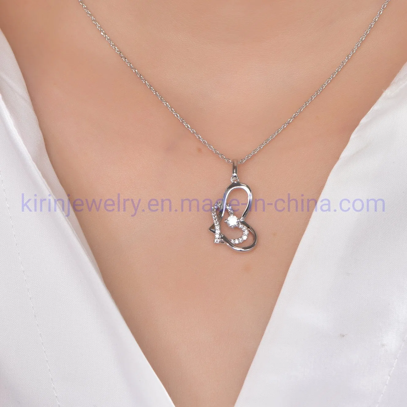 La mujer chapado en oro 18K colgante, collar de corazón Señora 925 Joyería de Plata Colgante Corazón