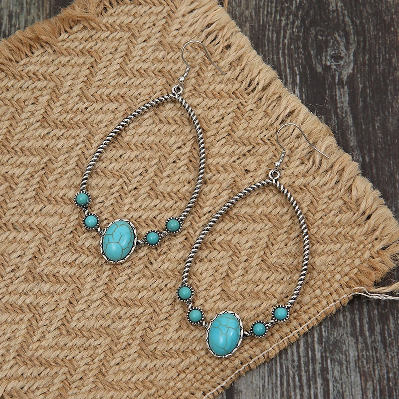 Retro Water Drop Turquoise Earrings New Western Earrings