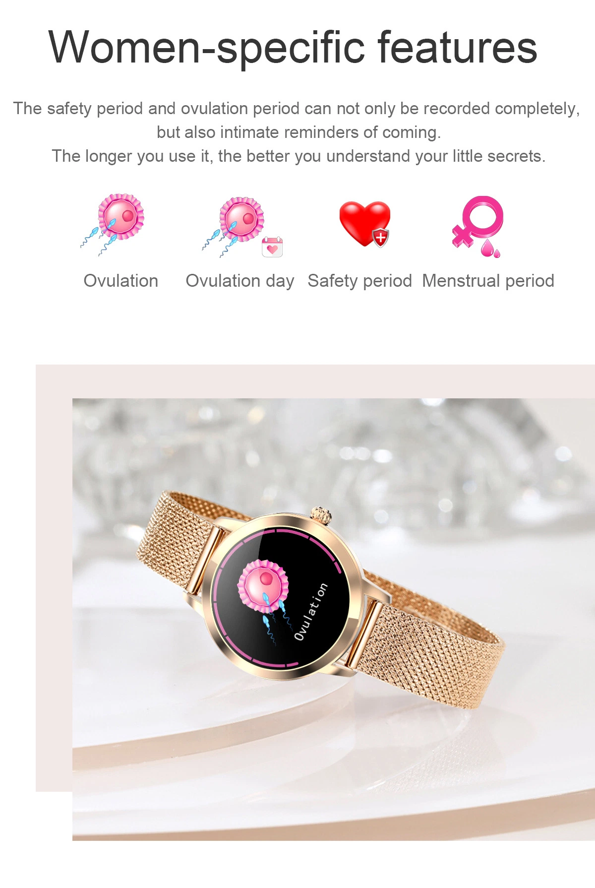 Ladies Luxury Smartwatch Lw10 Stainless Steel Health Monitoring Girl Fitness Band Smart Watch