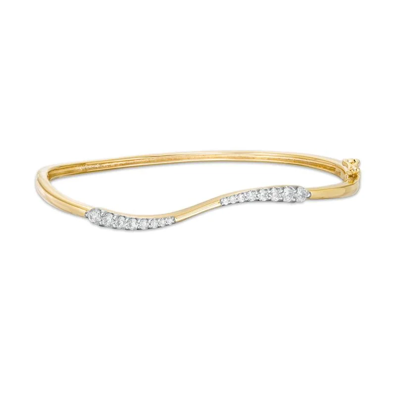 10K Gold Natural Diamond Wave Bangle Women&prime; S Custom Bracelet