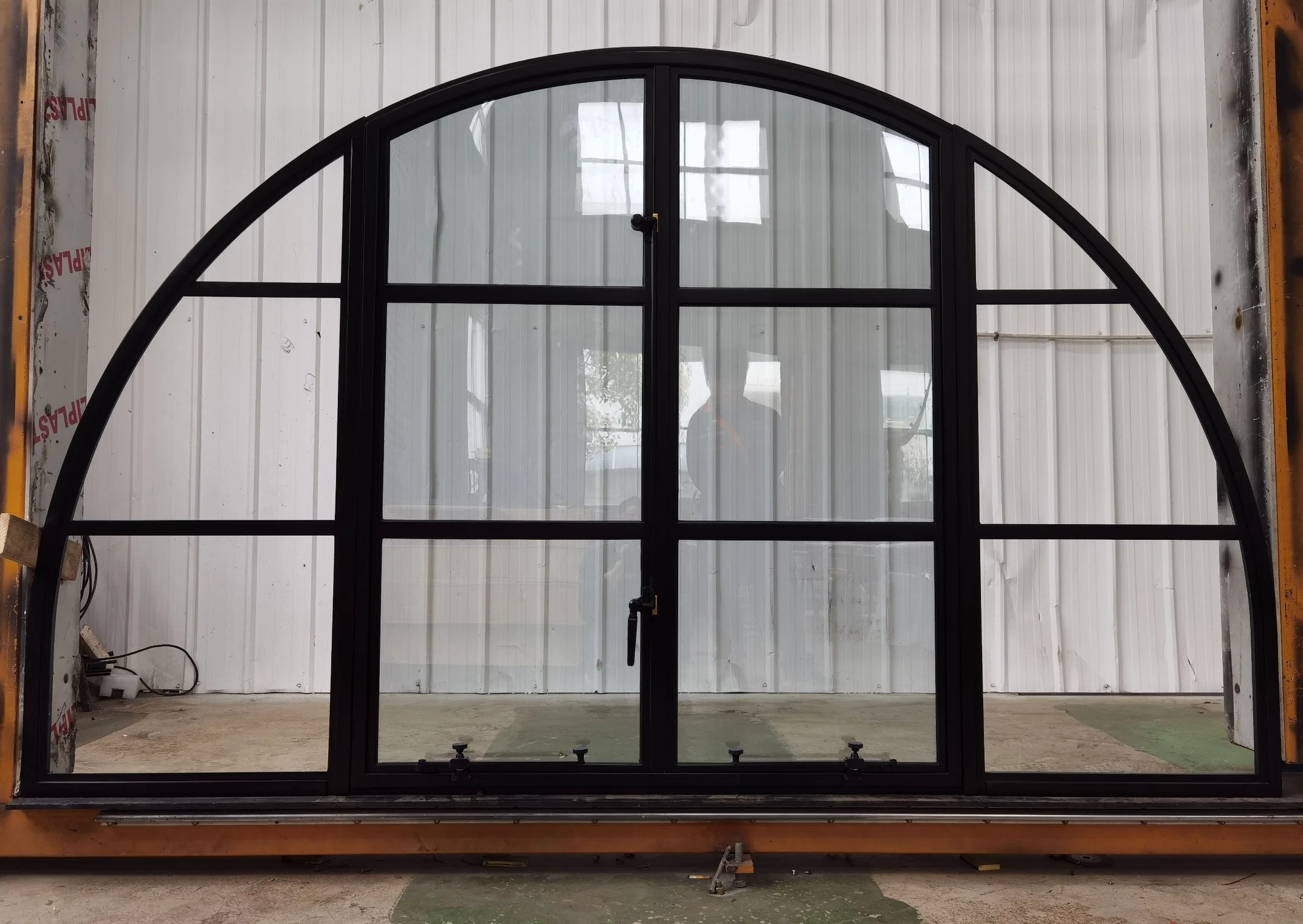 Arch Top French Metal Fixed Panel Wrought Iron Steel Doors Windows