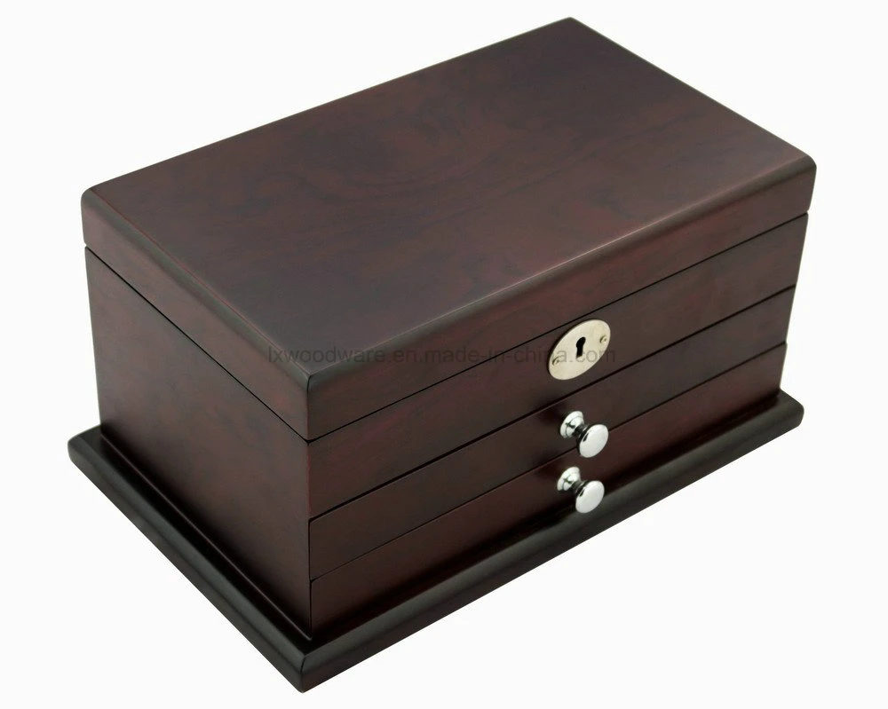 Dark Brown Glossy Piano Finish Wooden Jewellery Storage Gift Box