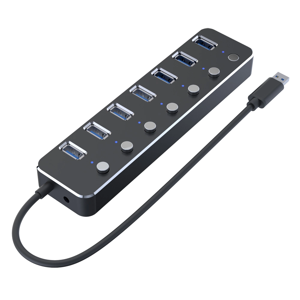 Commerce de gros de l'aluminium 7 ports USB 3.0 Hub avec commutateur séparé