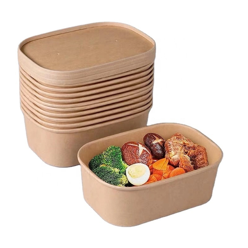 Water-Based Aqueous Disposable Fast Food Bowl Take Away Lunch Box Kraft Paper Food Container