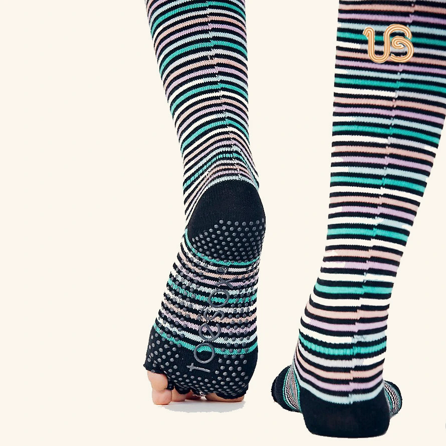 100% algodón peine calcetín Yoga largo con zapato abierto
