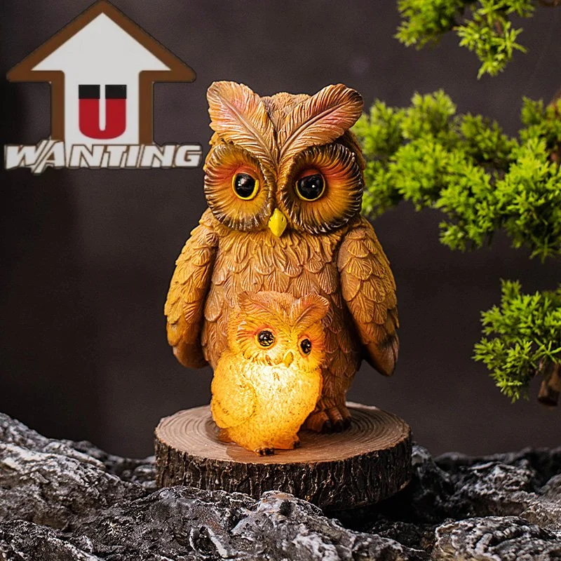 Resin Owl Solar Light Waterproof Home and Garden Outdoor Decor Bird Figurine