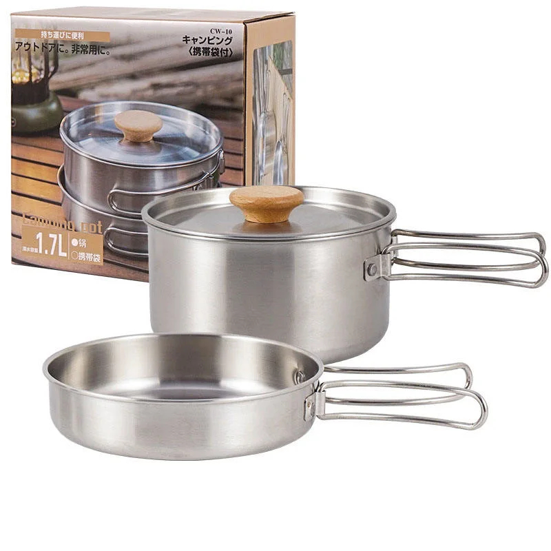 Batterie de cuisine personnalisée en acier inoxydable Camping Mess Kit ensemble pot avec Poignée pliable