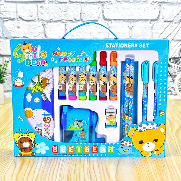 Hot Sale Cartoon Student School Supplies Children Stationery Learning Set Birthday Gift Portable Gift Box Pencil Set with Water Bottle and Pencil Sharpener