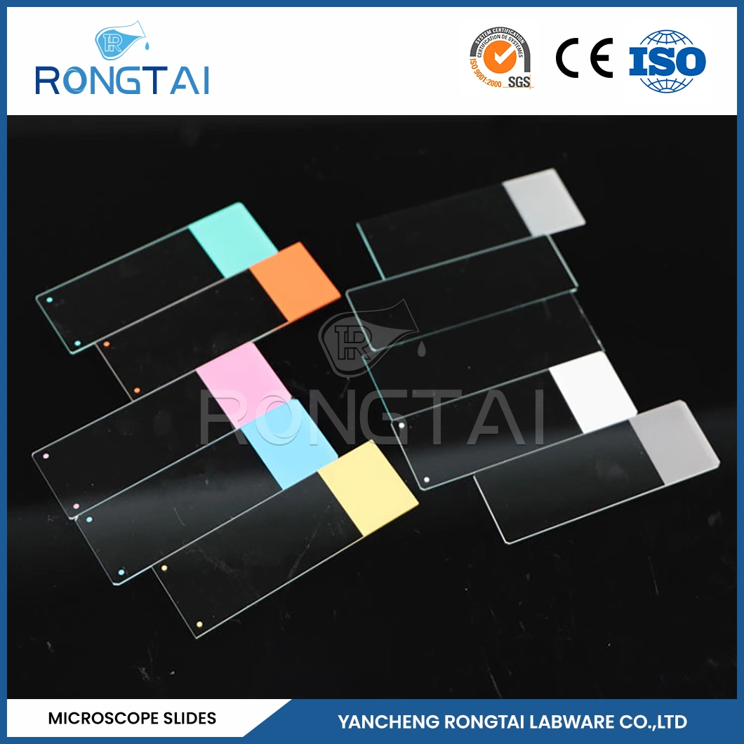 Rongtai portaobjetos de microscopio prefabricados proveedores orina portaobjetos microscópicos China 7101 7102 7105 7107 7109 deslizamiento positivo cargado