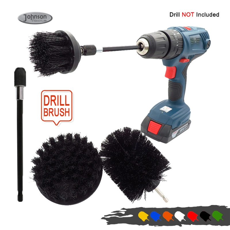 4 Stück Black Color Nylon Drill Brush Aufsatz Set für Autoteppich Badezimmer Reinigung