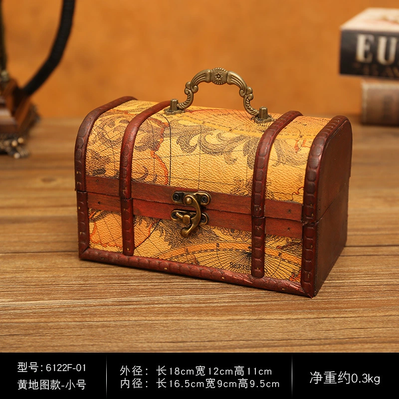 Antique Ins Style World Map Retro Box Makeup Organizer con Bloqueo