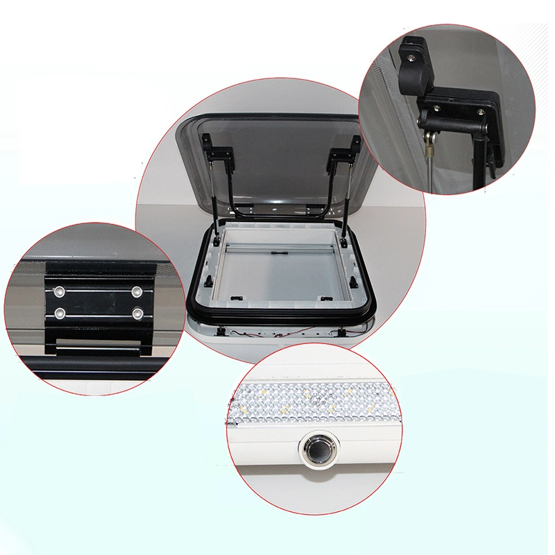 Camper Van Trailer Motorhome Aluminum Roof Window Hatch LED Skylight W/ Anti-Mosquito Net Sunshade