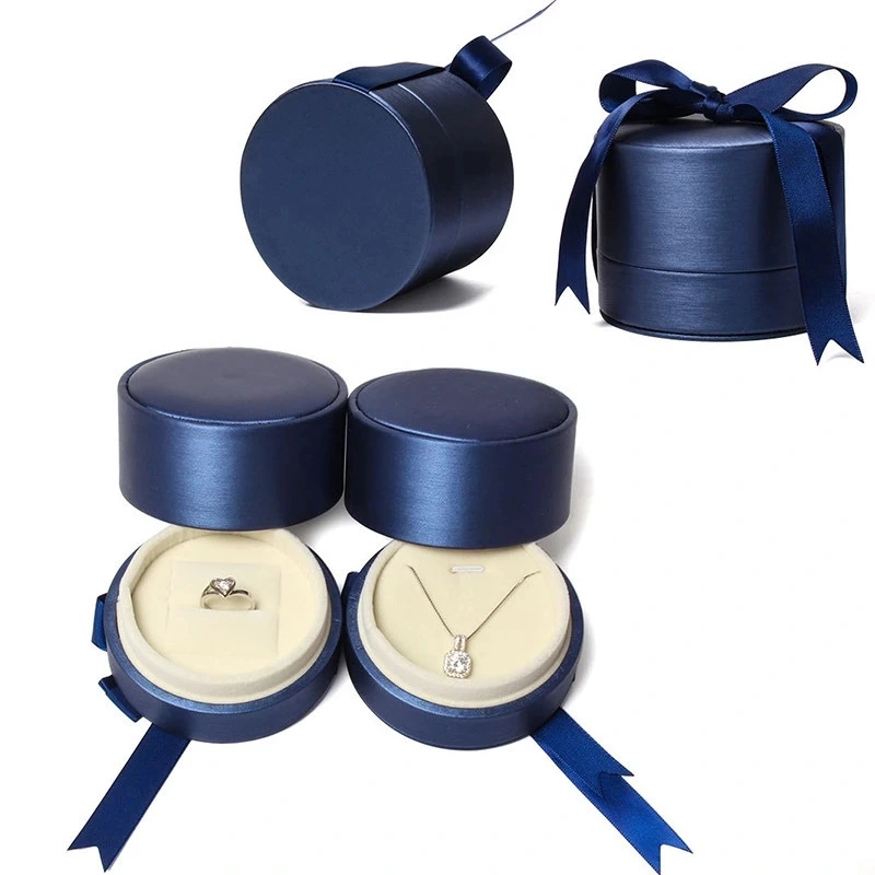 Blue Color Leather Jewelry Box with Ribbon Pendant Box Ring Box Jewellry Store Gift Packaging Container Gift Box