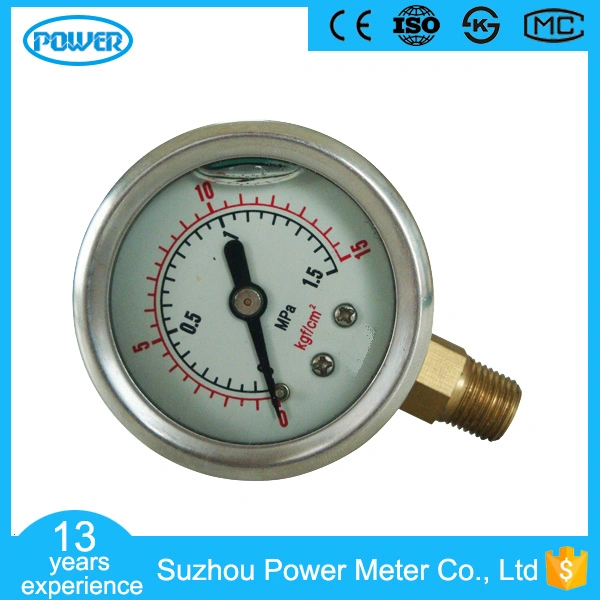 1.5inch-40mm Half Stainless Steel Bottom Thread Type Liquid Filled Pressure Gauge