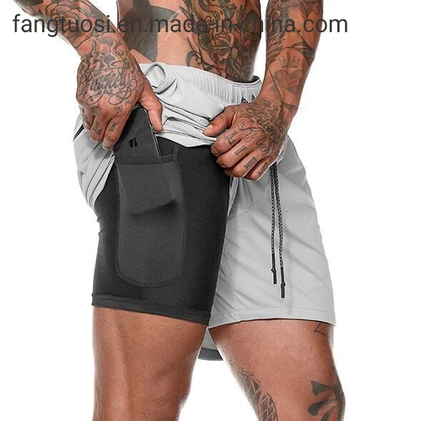 Dropshipping Tarnmuster schnell trocknende 2 in 1 Double Layer Sommer Gym Workout Jogger Jogger Shorts für Herren mit versteckten Taschen