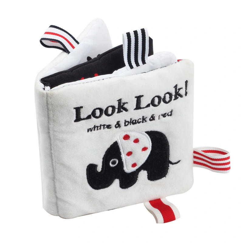 Embroidery Black and White Animal Cute Characters Cloth Book with Ribbons for Babies