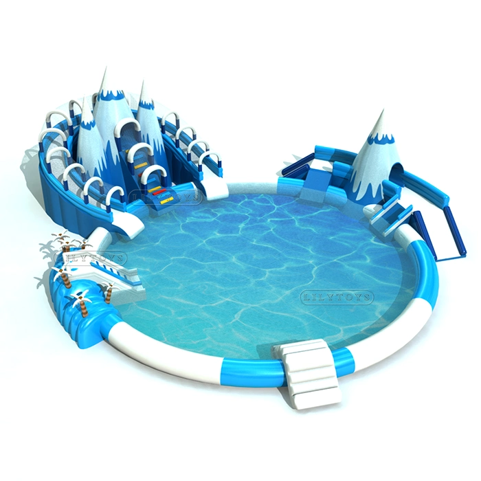 Gebraucht kommerzieller Vergnügungspark Aufblasbarer Swimmingpool mit Wasserrutsche Zum Verkauf