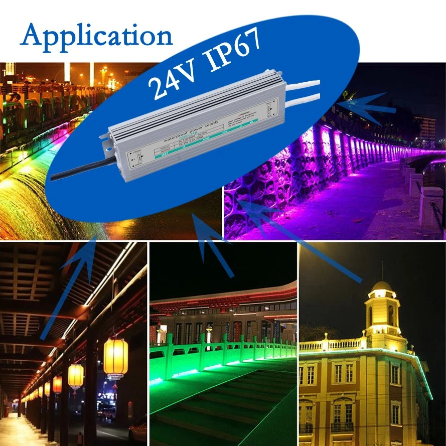 IP67 DC24V 12.5A 300W PWM AC175V to AC260V AC to DC LED Transformer 80% or 90% Power Efficiency