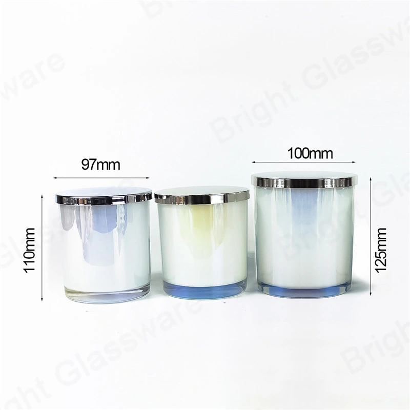 Iridescent Rainbow Glass Candle Jars with Lids