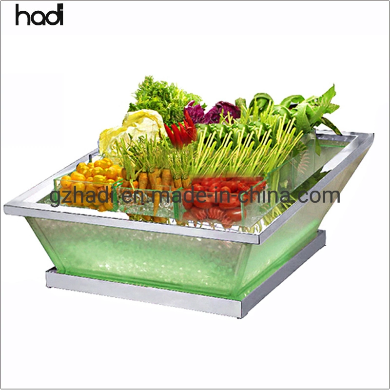 Buffet Equipment Hotel Sea Food Display Commercial LED Ice Bucket Acrylic Commercial Customised Size Rectangle Clear Acrylic Ice Bucket for Sale