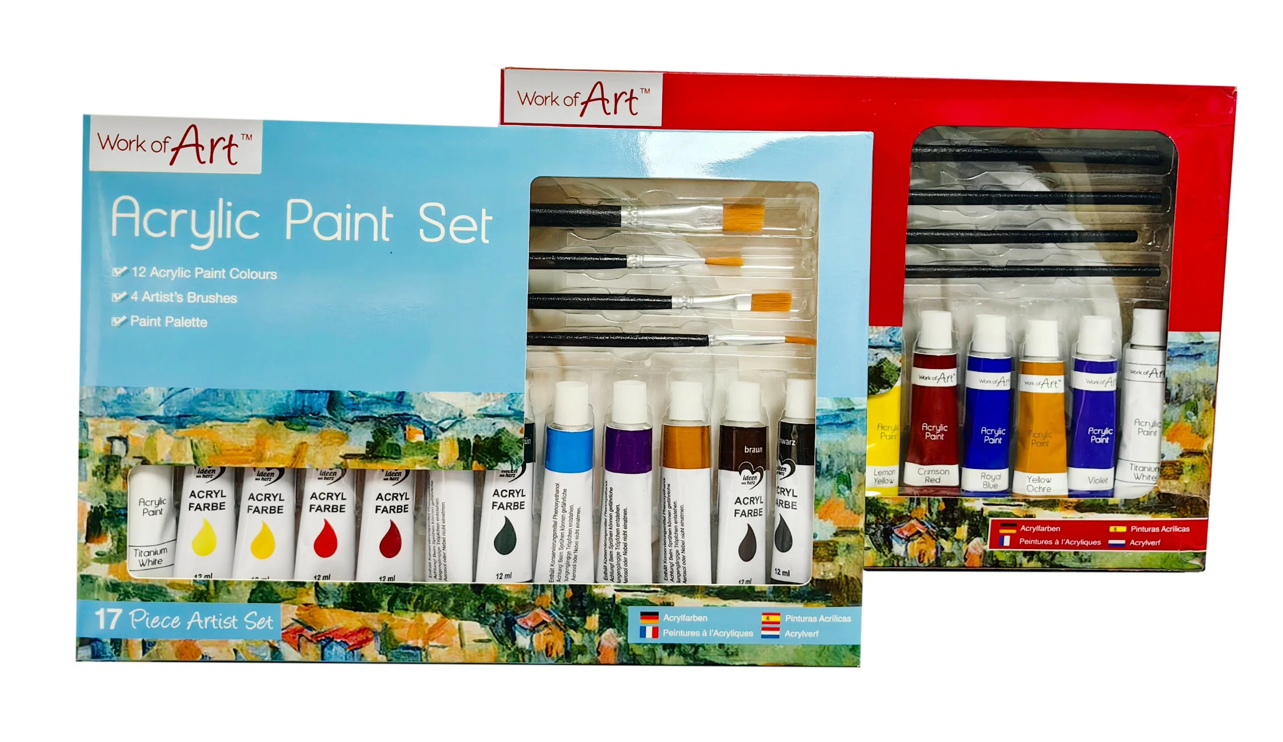 Luxury Professional 17 PCS Acrylic Paint Set with Brبوش وبالييت للطلاب، الشباب الفنانين