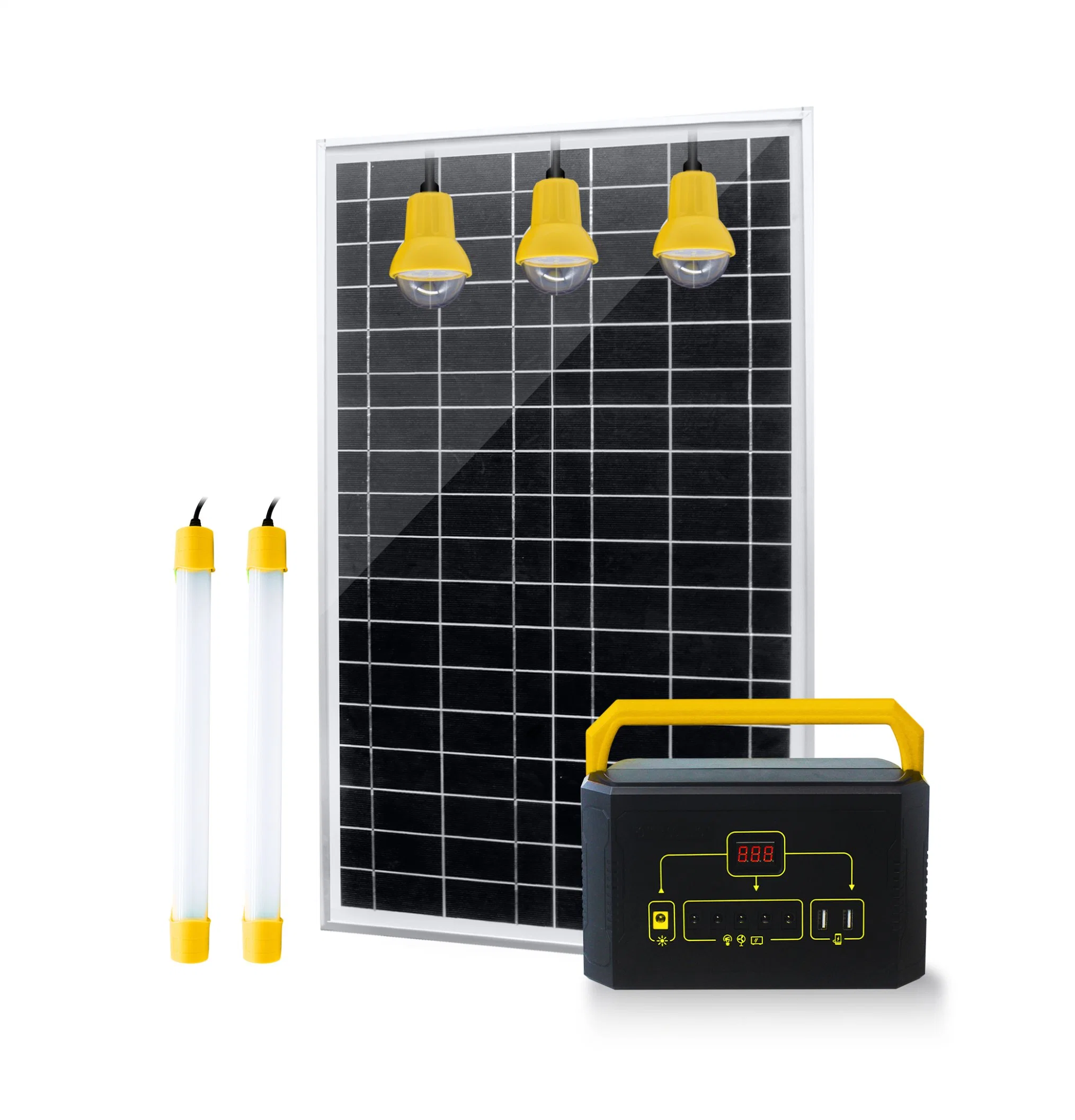 Solar System Continuous Charging, Support for TV Fans, Three-Lamp Solar Clean Energy Home System with Large Batteries to Continuously Supply Power to Nigeria.