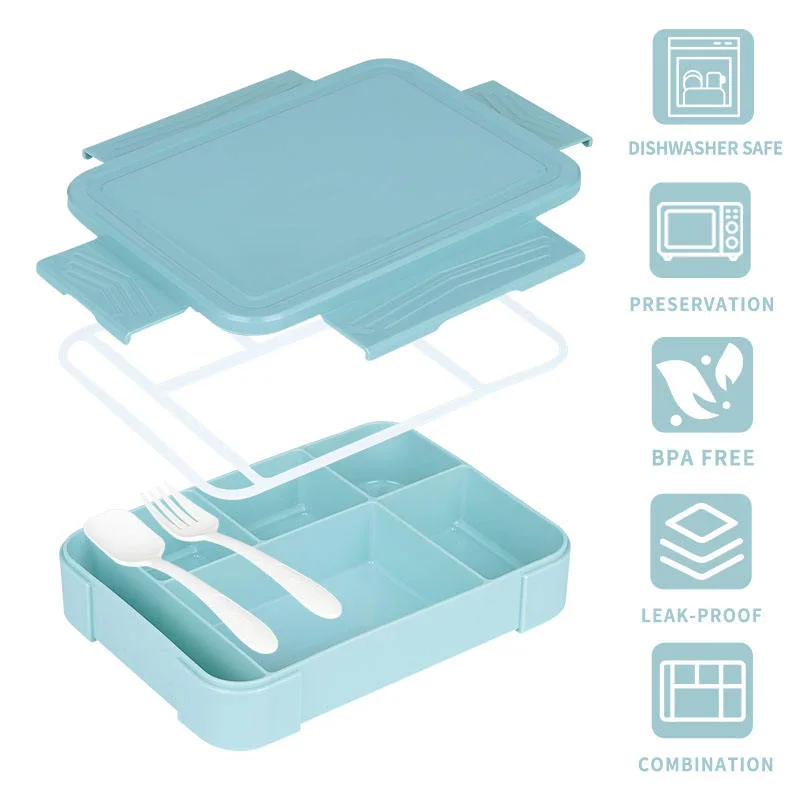 BPA Free Camping Travelplastic Bento Box Colorful con Cubertería de silicona Escuela de anillo