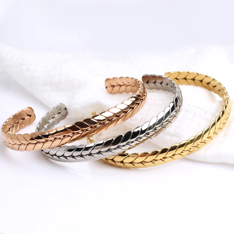 Fashion Stainless Steel Wheat-Ear Opening Cuff Bracelet