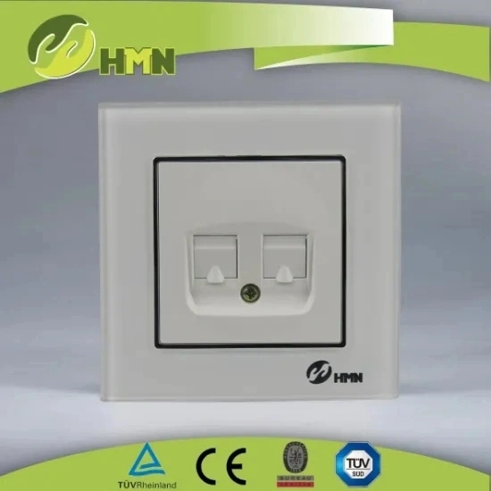 EU standard glass panel electric wall sockets double Tel socket