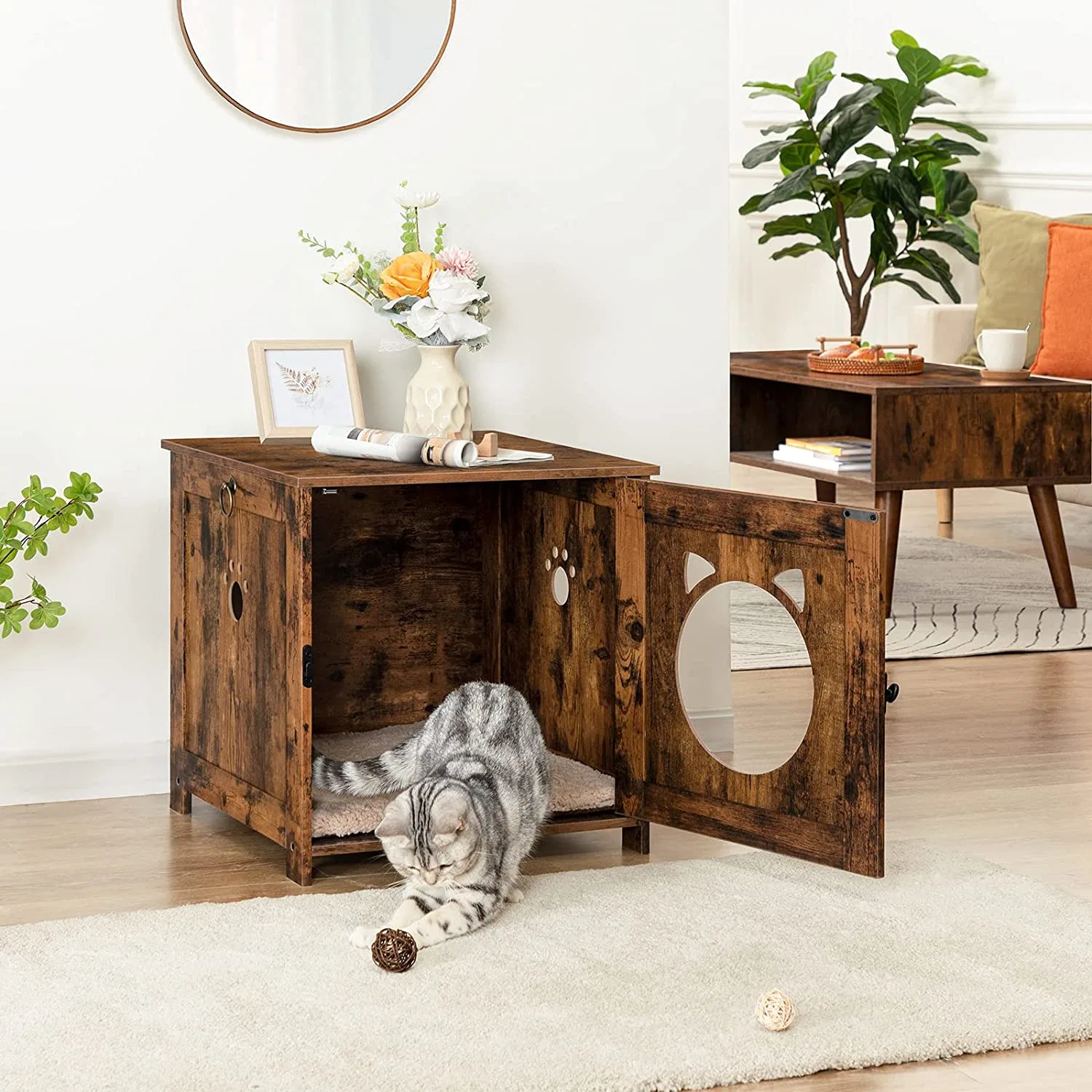 Cat Litter Box Furniture Hidden with Entrance