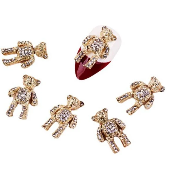 Little Bear Crystal Diamond Gold Luxury Nail Art Charms