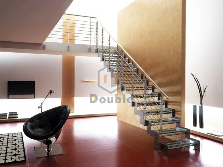 Wooden Ladder with Stainless Steel Railing / Wood Staircase