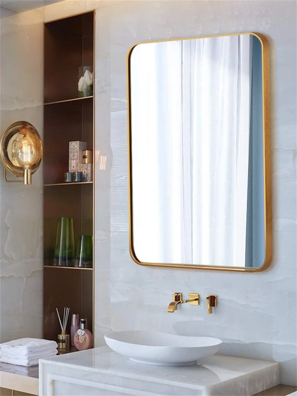 Gold Aluminum Metal Rectangle Frame Mirror Modern Wall Mirror Home Decoration Luxury Interior Bathroom Entryway