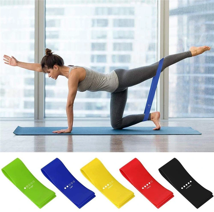 5 Farben Custom Print Logo Fitnessgeräte Naturlatexresistenz Übung Stretch Loop Mini Band Kit