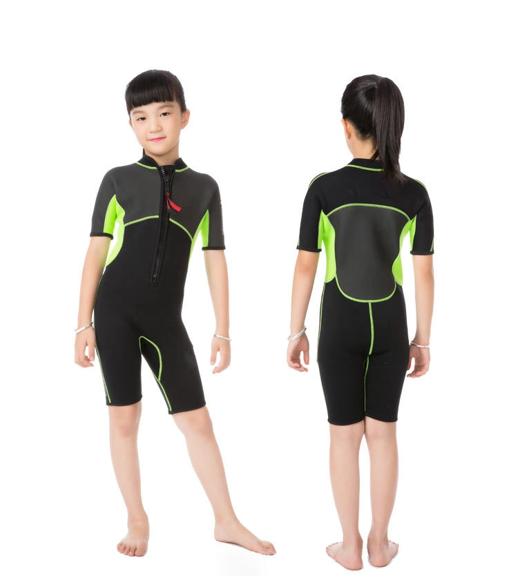 Children's Swimsuit Girls One-Piece Wetsuit Short Sleeved Shorts Kids Quick Dry Wetsuit