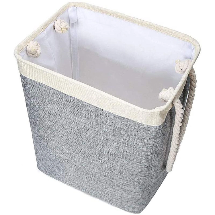 Big Capacity Linen Cotton Fabric Long Rope Handle Folding Storage