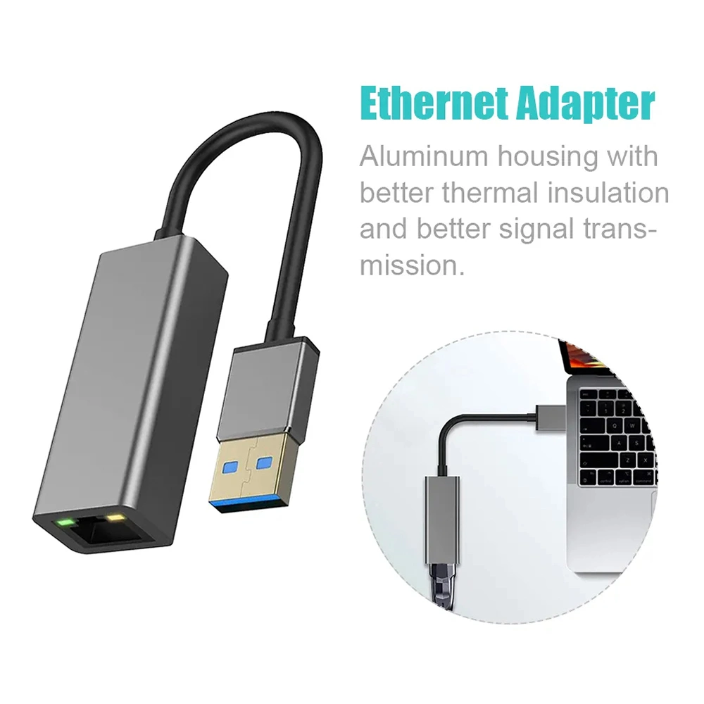 De aluminio de alta velocidad USB 3.0 a Gigabit Ethernet RJ45 Adaptador de red LAN para PC de escritorio y laptops y portátiles.