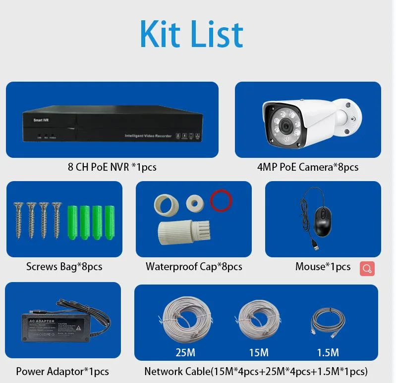 Sistema de cámaras de seguridad 4MP 5MP 4K Poe CCTV Kit 16 canales Paquete de cámaras