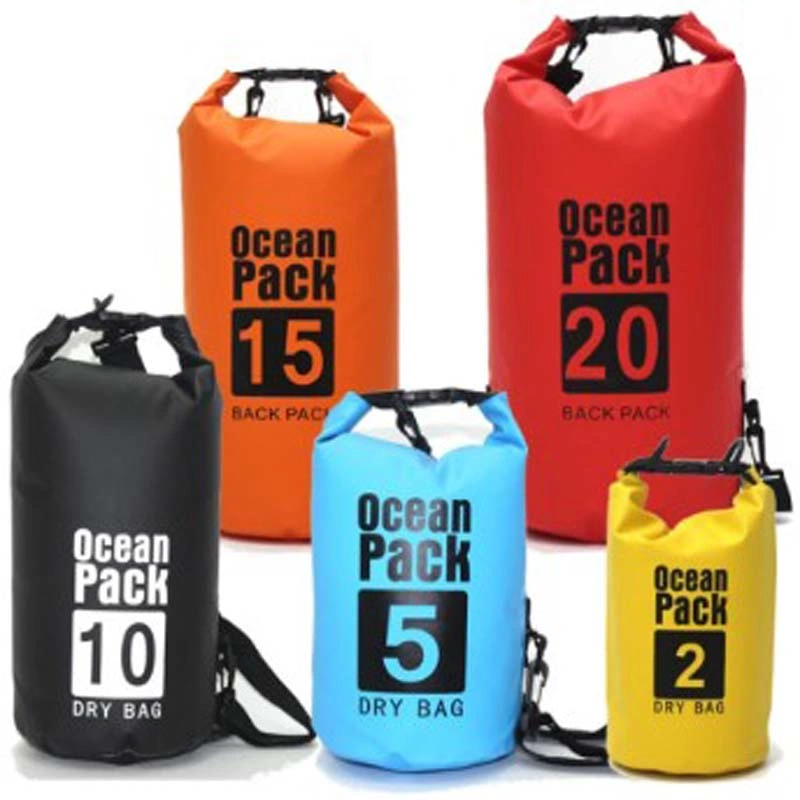 Sac étanche en PVC 500d de 5L, 10L, 15L et 20L de la marque Outdoor Wholesale pour la natation, les voyages et les sports.