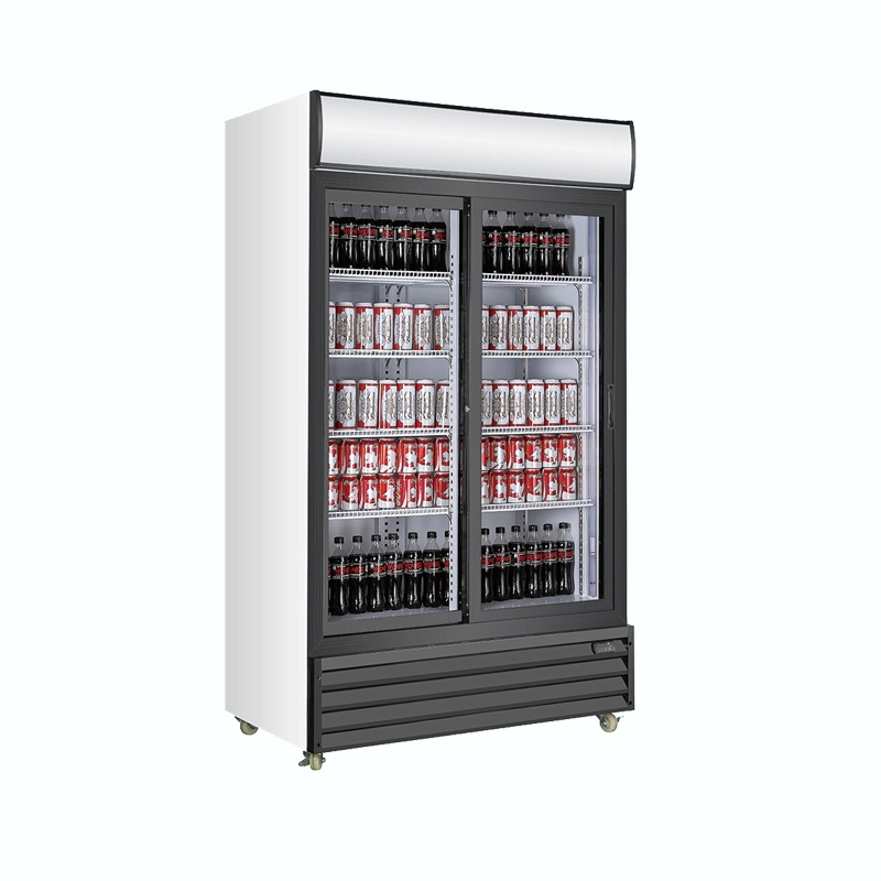 Vertical Display Fridge Double Doors Cooler 1000L Energy Drink Display