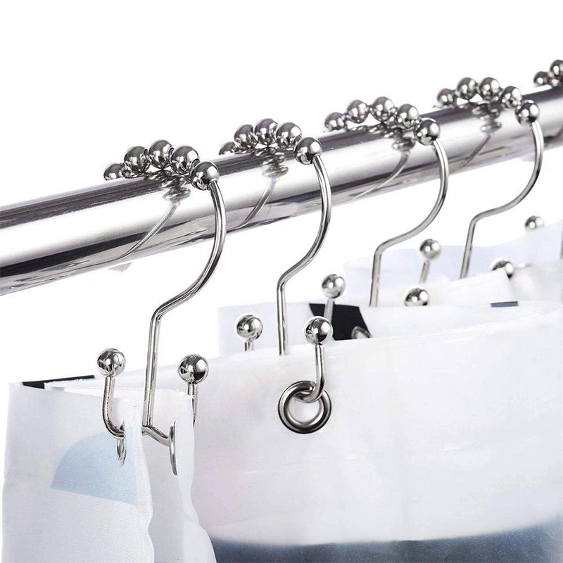 8 Balls Metal Chrome Useful Iron Shower Curtain Ring Hooks