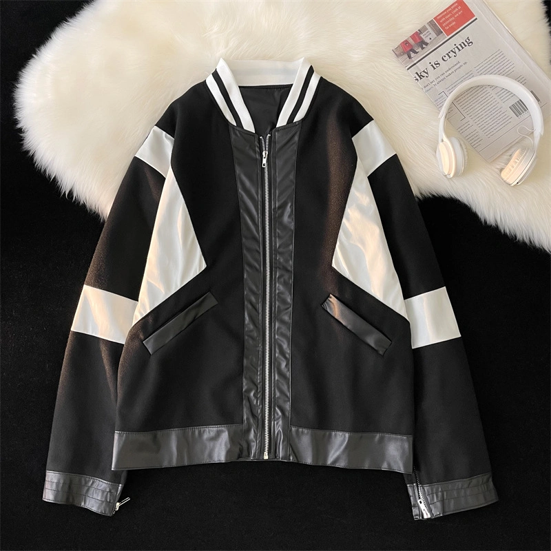 High quality/High cost performance Casual Bomber Clothes Women Wind Breaker Patch Leather Sleeve Letterman Varsity Jacket for Men