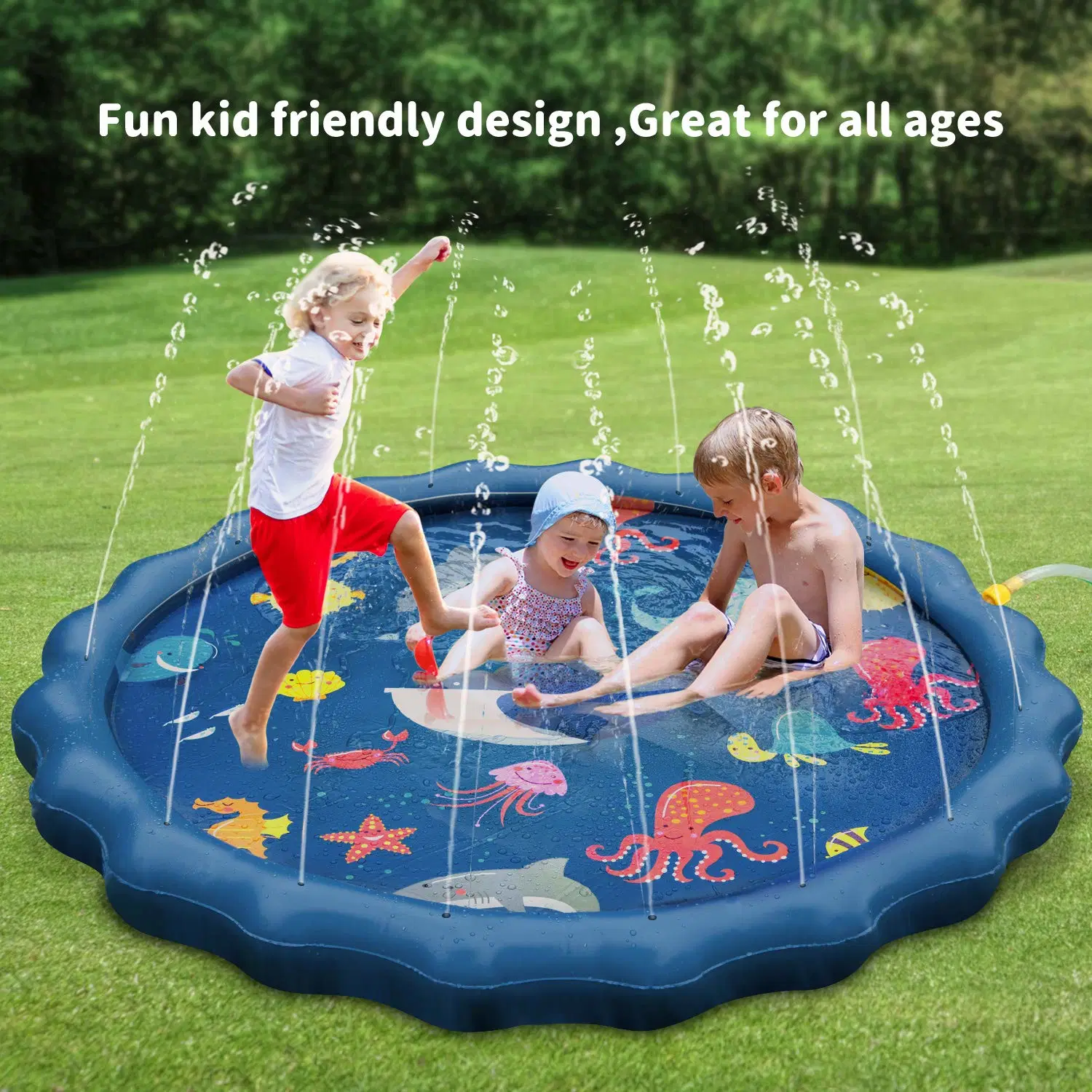 Juguetes de rociadores para niños, juguetes inflables para piscina, tubo de anillo gigante de agua de 68'' para jugar al aire libre en fiestas con rociadores y pulverizadores